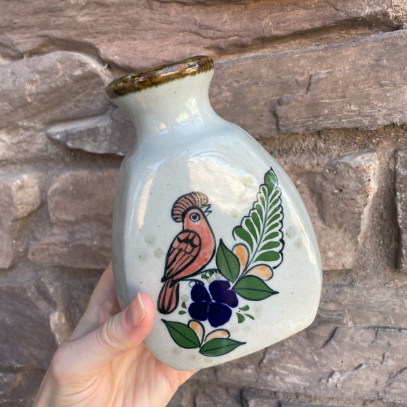 VINTAGE Tonala Stoneware Hand Painted Ceramic Folk Art Bird Vase Mexican Pottery - Picture 10 of 12